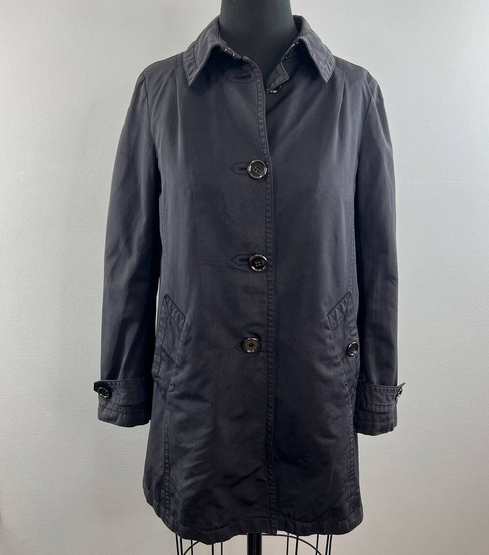 COACH Black Long Sleeve Button-Down Spread Collar Trench Coat Jacket Sz S Small